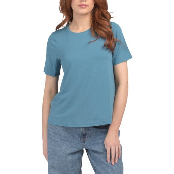 EILEEN FISHER Blue Crew Neck Short Sleeve Top